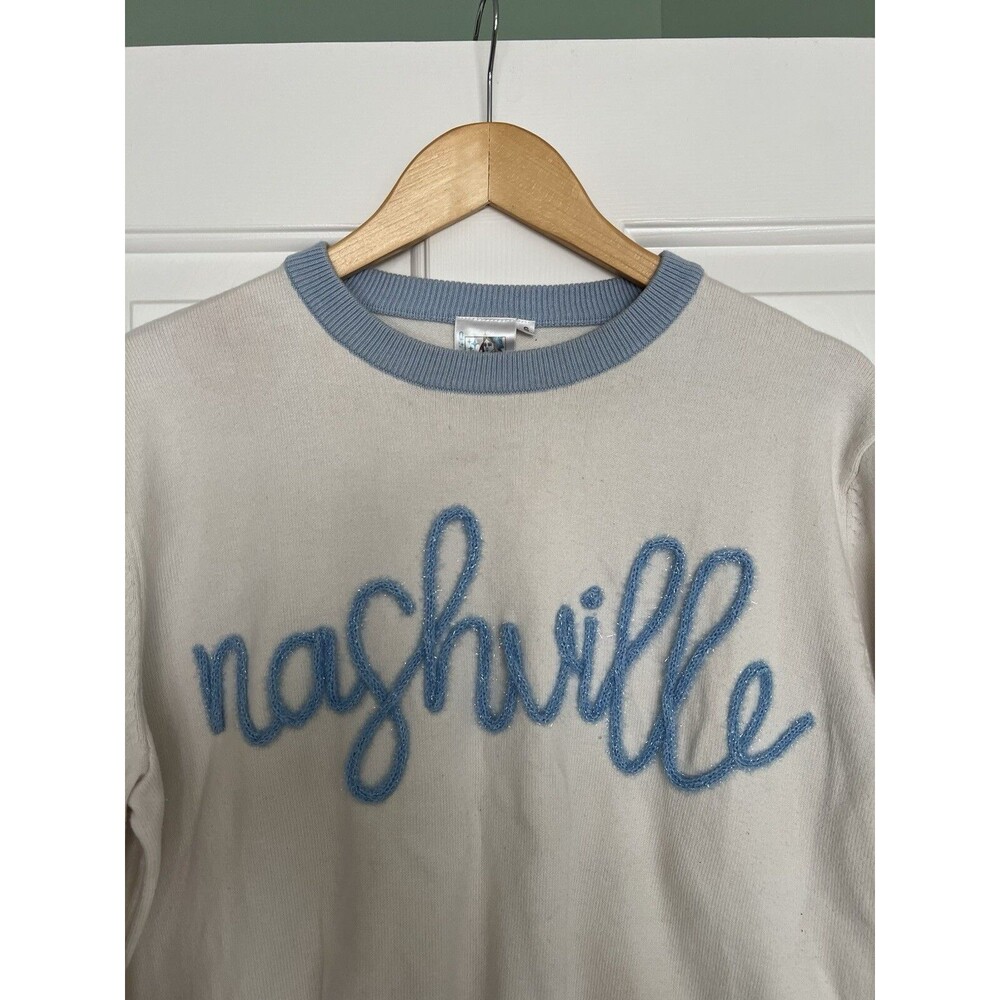 Queen Of Sparkles Sweater Nashville Embroidered Cream Size Small - Picture 2 of 8